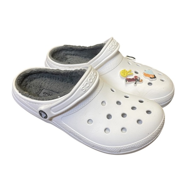 Crocs Classic Faux Fur Lined White Dual Comfort Clog Shoes Womens 9 Mens 7 - Picture 1 of 12